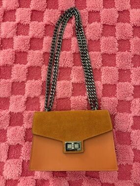 Fantini Pelletteria Classic Two-Tone Orange Leather & Suede Crossbody Bag